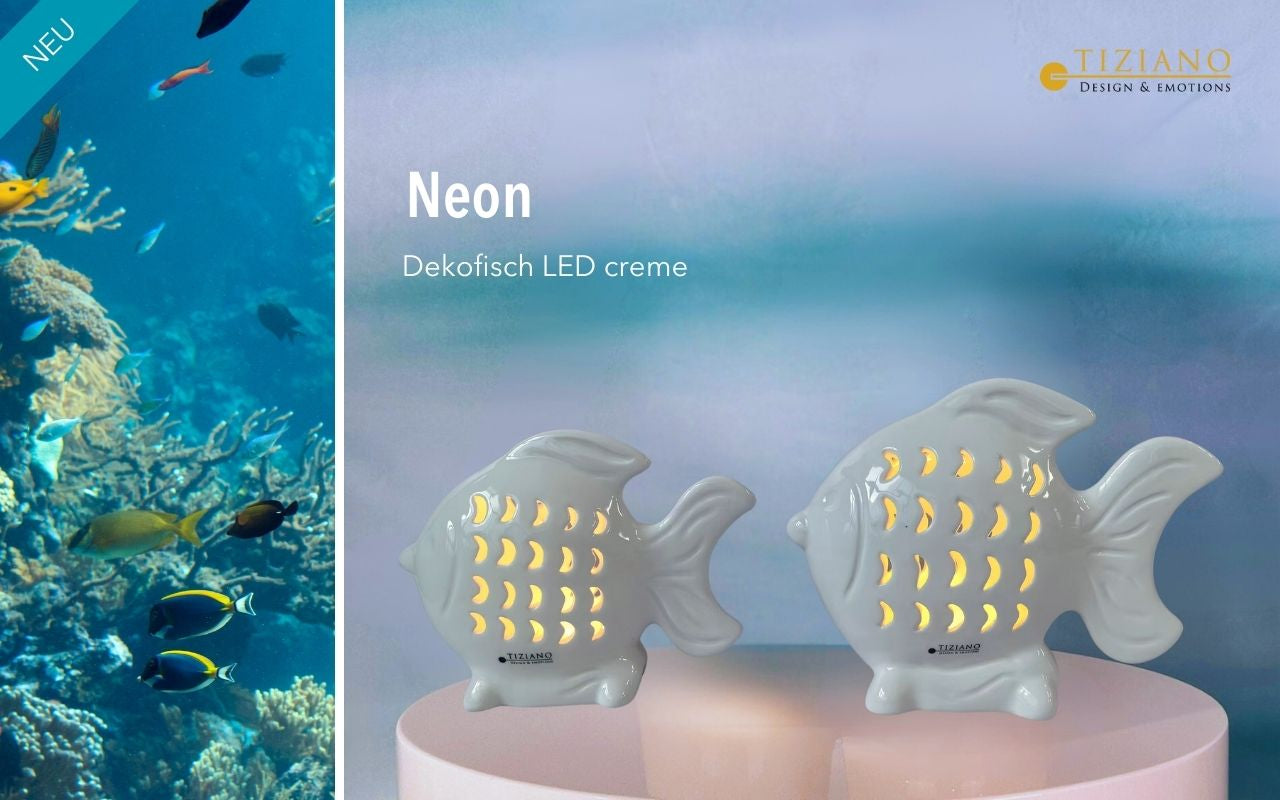 Tiziano Deko-Fisch Neon LED creme mit Timerfunktion, 2 Größen