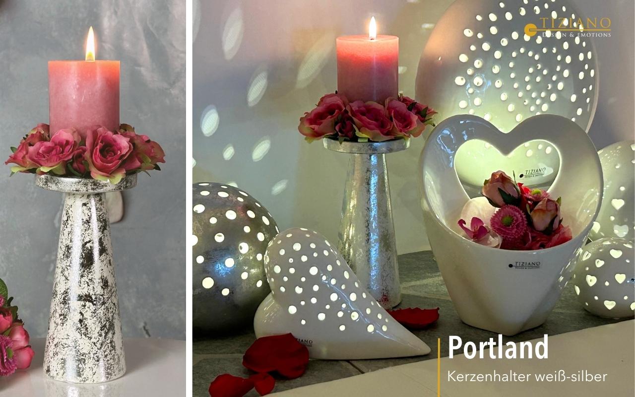 Kerzenhalter "Portland" weiß/silber