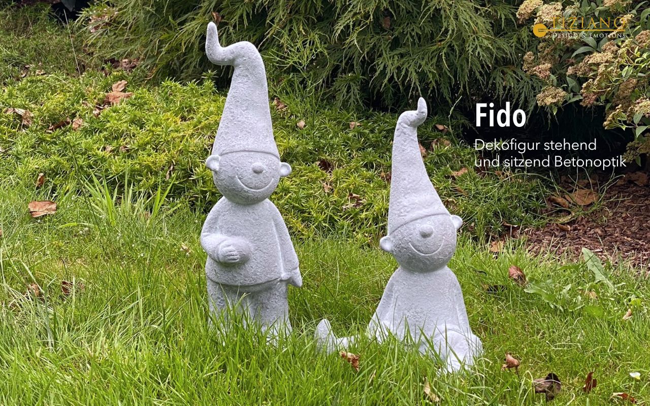 Zwerg "Fido" sitzend, Beton Optik