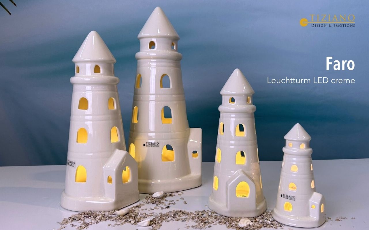 Tiziano LED-Leuchtturm Faro creme mit Timerfunktion, 2 Größen