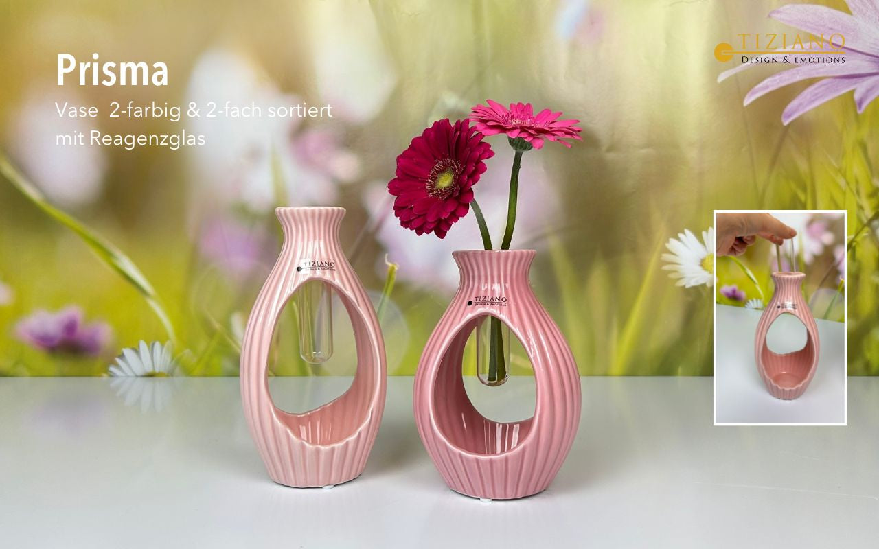 Vase "Prisma" rosa mit Reagenzglas
